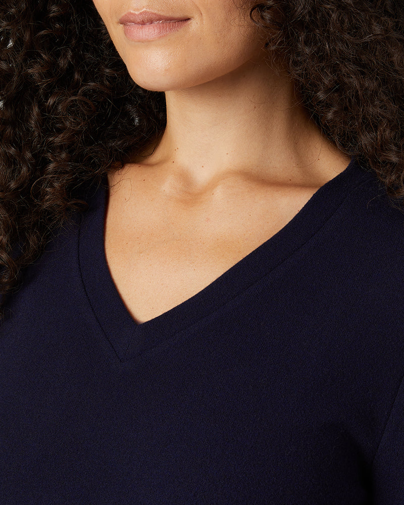 32 Degrees Maritime Heather _ Women's soft sweater Knit Vneck Top {model: Gabrielle is 5'8"and size 4 wearing size S}{bottom}{right} {bottom}{right}