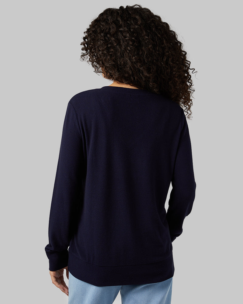 32 Degrees Maritime Heather _ Women's soft sweater Knit Vneck Top {model: Gabrielle is 5'8"and size 4 wearing size S}{bottom}{right} {bottom}{right}
