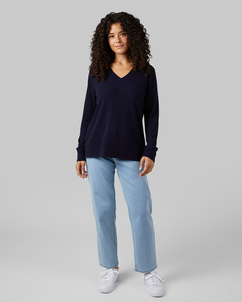 32 Degrees Maritime Heather _ Women's soft sweater Knit Vneck Top {model: Gabrielle is 5'8"and size 4 wearing size S}{bottom}{right} {bottom}{right}