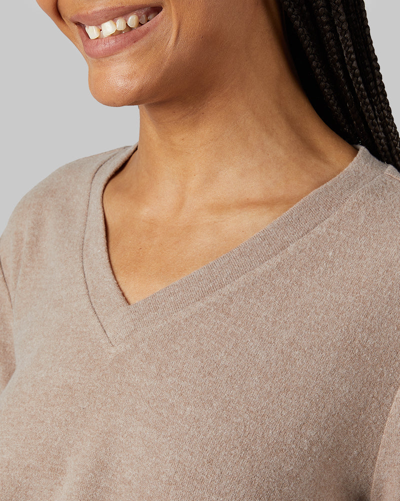 32 Degrees Taupe Heather _ Women's soft sweater Knit Vneck Top {model: Dido is 5'9"and size 4 wearing size S}{bottom}{right} {bottom}{right}