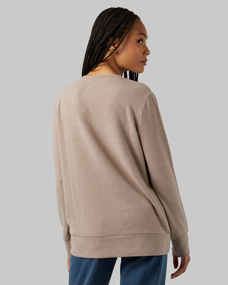 32 Degrees Taupe Heather _ Women's soft sweater Knit Vneck Top {model: Dido is 5'9"and size 4 wearing size S}{bottom}{right} {bottom}{right}