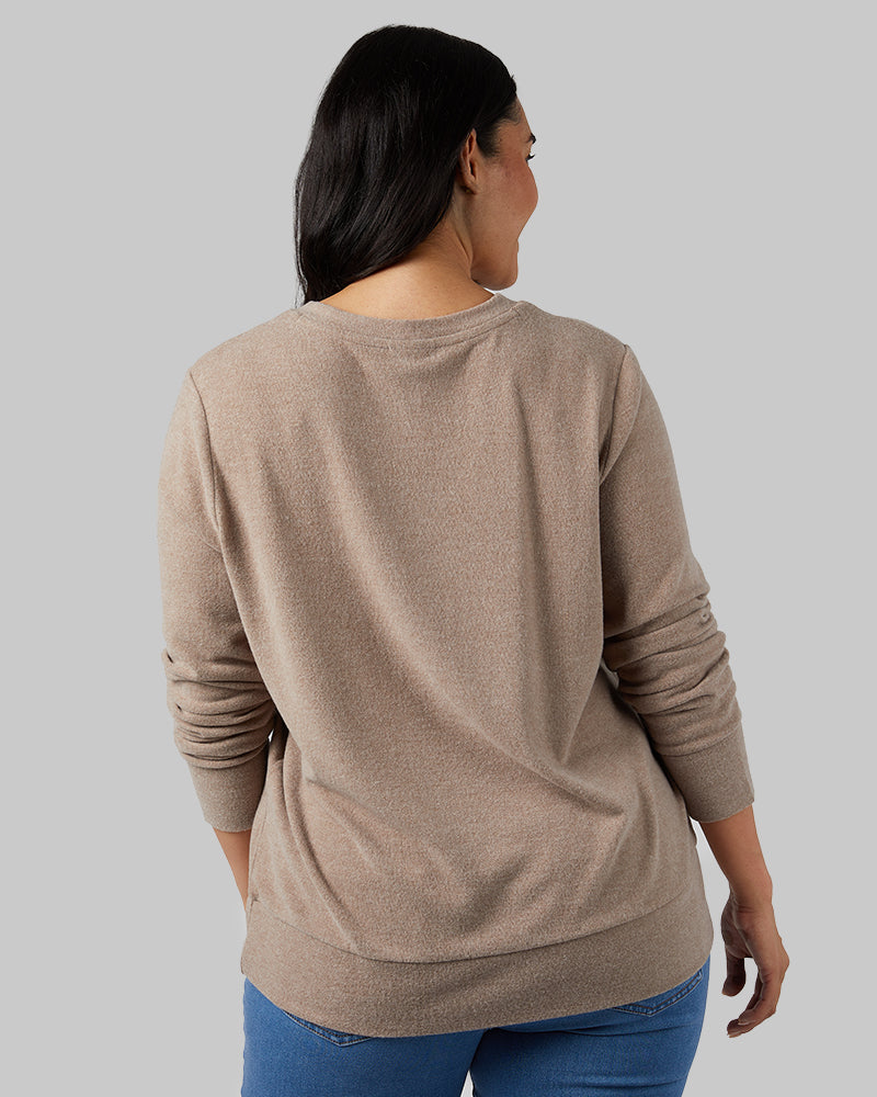 32 Degrees Taupe Heather _ Women's soft sweater Knit Vneck Top {model: Amanda is 5'8"and size 14 wearing size L}{bottom}{right} {bottom}{right}