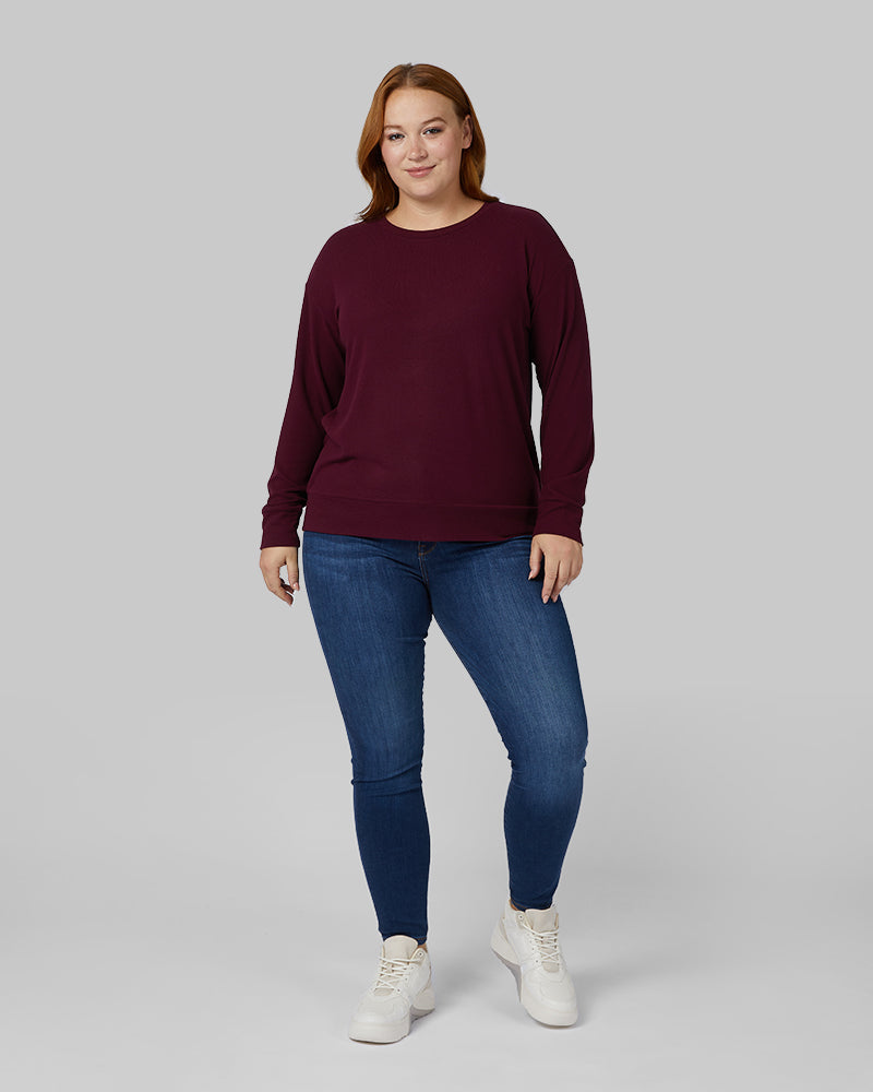 32 Degrees Mulberry _ Women's soft sweater Knit Crew Top {model: Kylie is 5'10"and size 12-14 wearing size L}{bottom}{right} {bottom}{right}