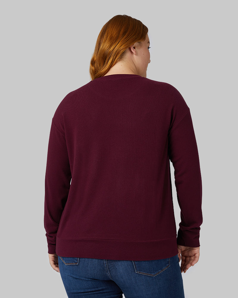32 Degrees Mulberry _ Women's soft sweater Knit Crew Top {model: Kylie is 5'10"and size 12-14 wearing size L}{bottom}{right} {bottom}{right}