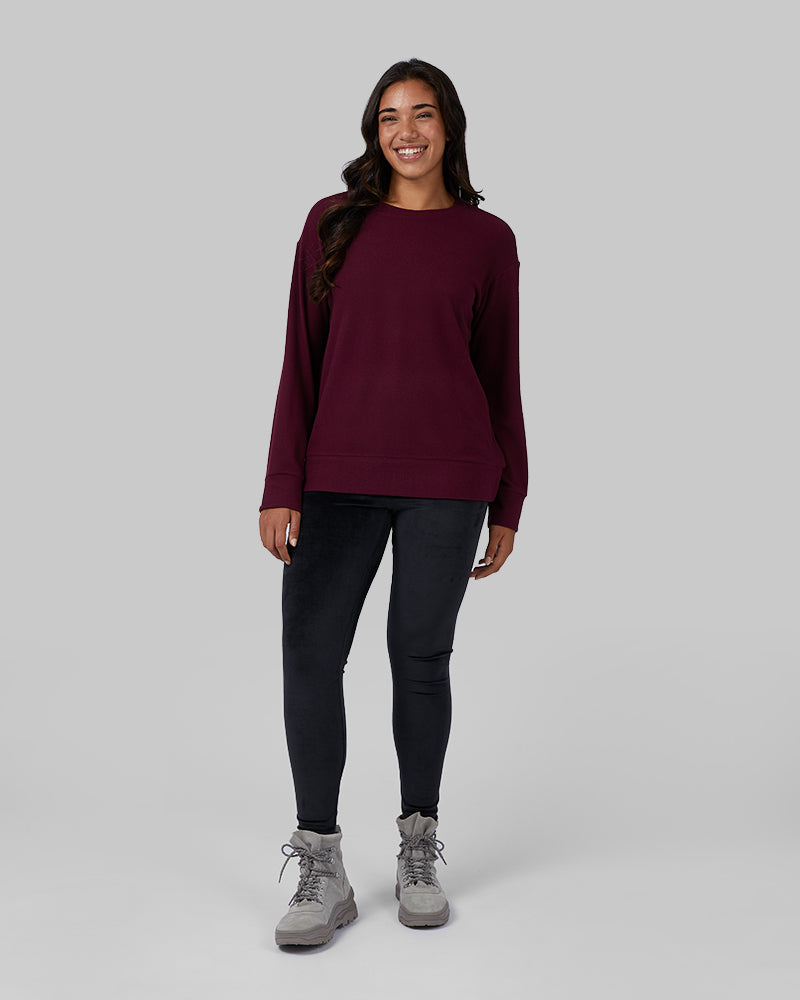 32 Degrees Mulberry _ Women's soft sweater Knit Crew Top {model: Ria is 5'8"and size 4 wearing size S}{bottom}{right} {bottom}{right}