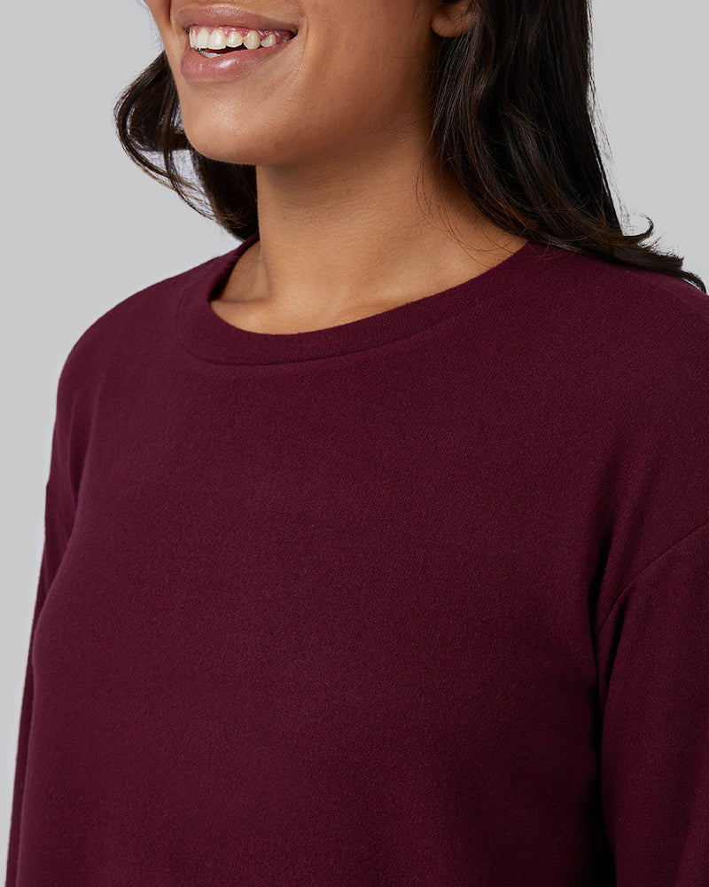 32 Degrees Mulberry _ Women's soft sweater Knit Crew Top {model: Ria is 5'8"and size 4 wearing size S}{bottom}{right} {bottom}{right}