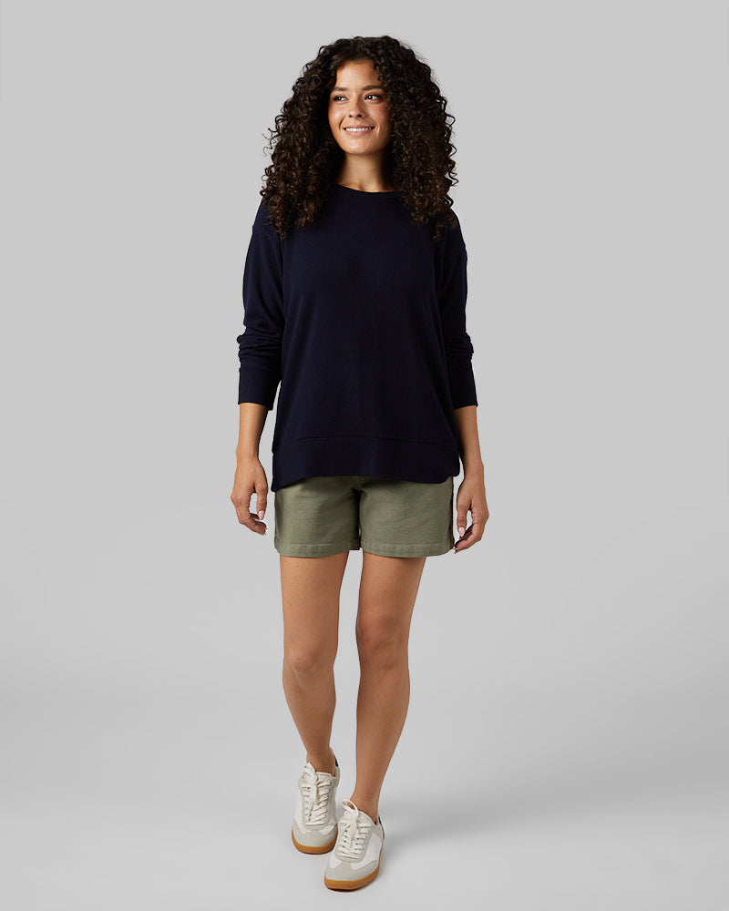 32 Degrees Navy _ Women's soft sweater Knit Crew Top {model: Gabrielle is 5'8"and size 4 wearing size S}{bottom}{right} {bottom}{right}