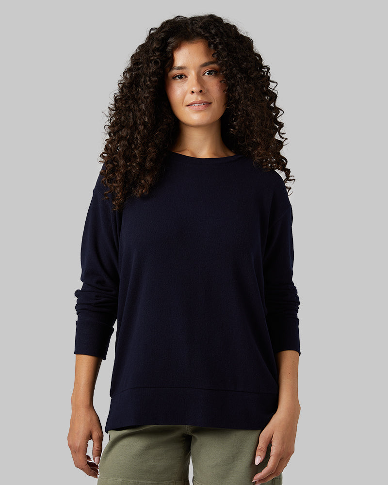 32 Degrees Navy _ Women's soft sweater Knit Crew Top {model: Gabrielle is 5'8"and size 4 wearing size S}{bottom}{right} {bottom}{right}