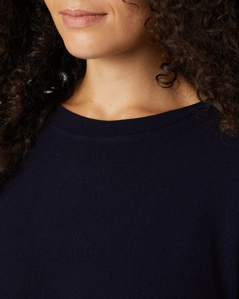 32 Degrees Navy _ Women's soft sweater Knit Crew Top {model: Gabrielle is 5'8"and size 4 wearing size S}{bottom}{right} {bottom}{right}