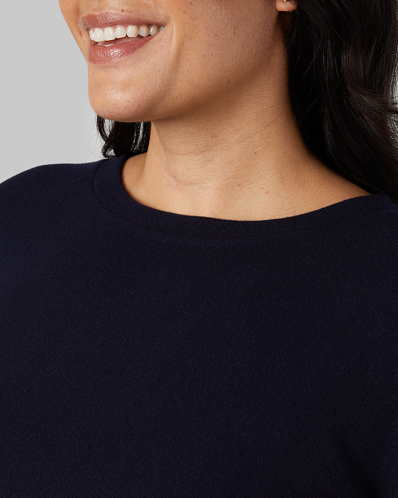 32 Degrees Navy _ Women's soft sweater Knit Crew Top {model: Amanda is 5'8"and size 14 wearing size L}{bottom}{right} {bottom}{right}