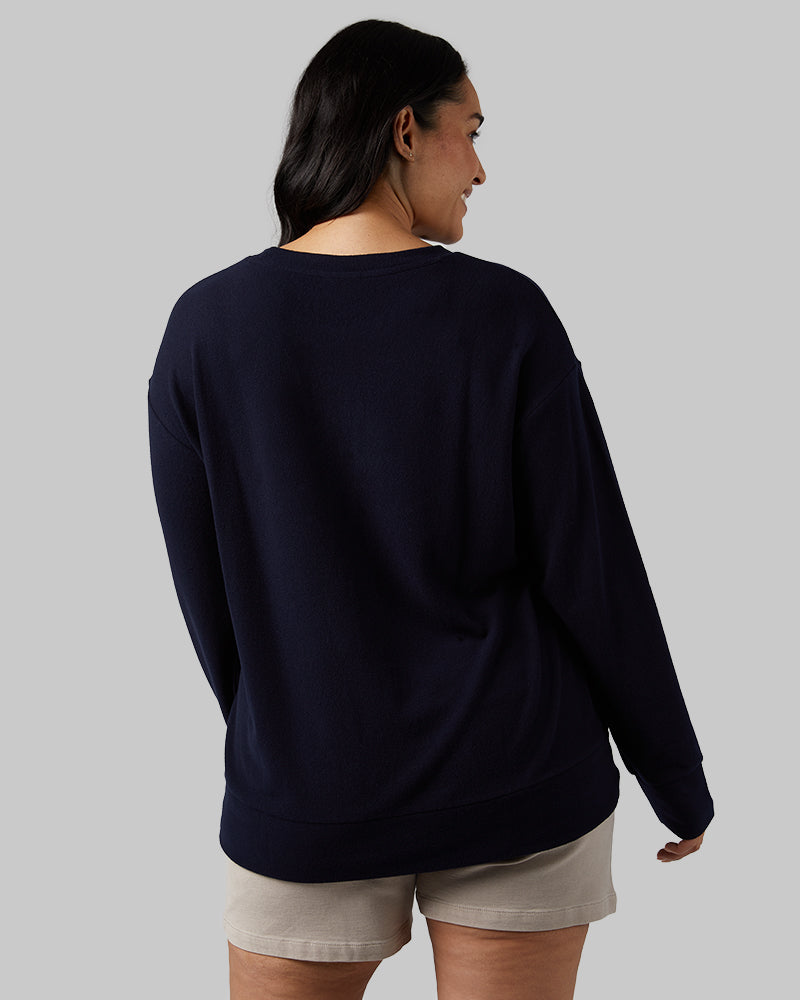 32 Degrees Navy _ Women's soft sweater Knit Crew Top {model: Amanda is 5'8"and size 14 wearing size L}{bottom}{right} {bottom}{right}