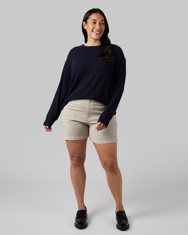 32 Degrees Navy _ Women's soft sweater Knit Crew Top {model: Amanda is 5'8"and size 14 wearing size L}{bottom}{right} {bottom}{right}