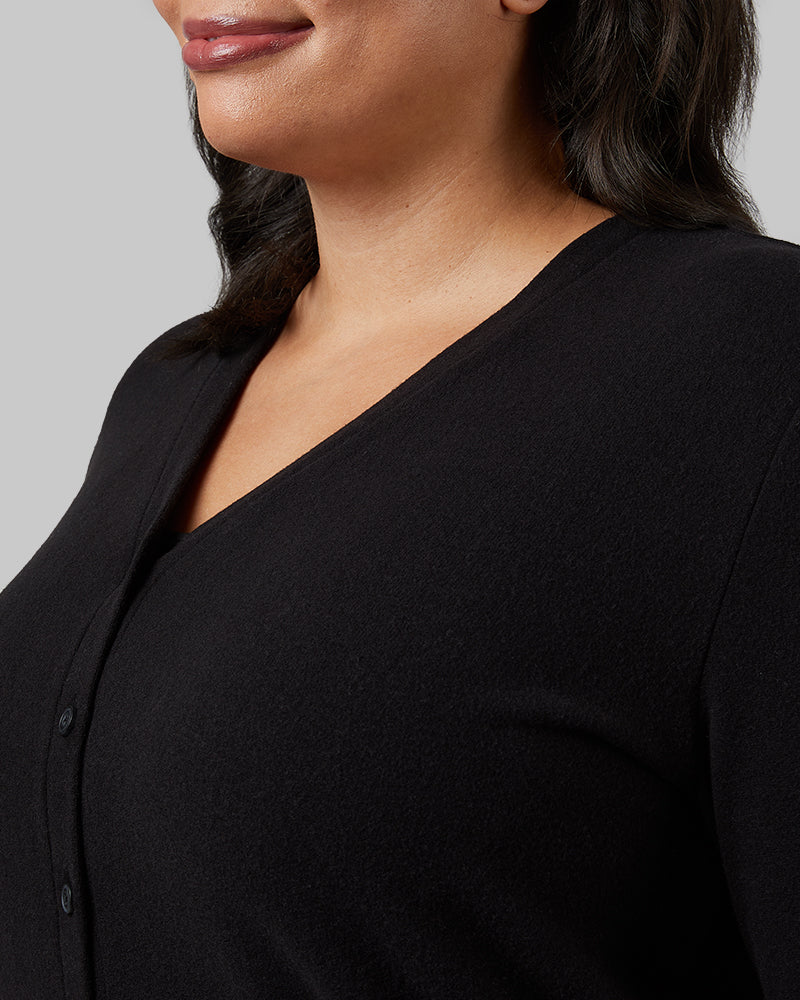 32 Degrees Black _ Women's soft sweater Knit Cardigan {model: Storm is 5'9"and size 12 wearing size L}{bottom}{right} {bottom}{right}