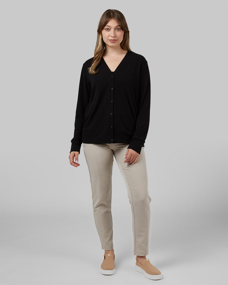 32 Degrees Black _ Women's soft sweater Knit Cardigan {model: Julia is 5'8"and size 4 wearing size S}{bottom}{right} {bottom}{right}