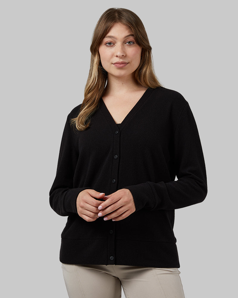 32 Degrees Black _ Women's soft sweater Knit Cardigan {model: Julia is 5'8"and size 4 wearing size S}{bottom}{right} {bottom}{right}