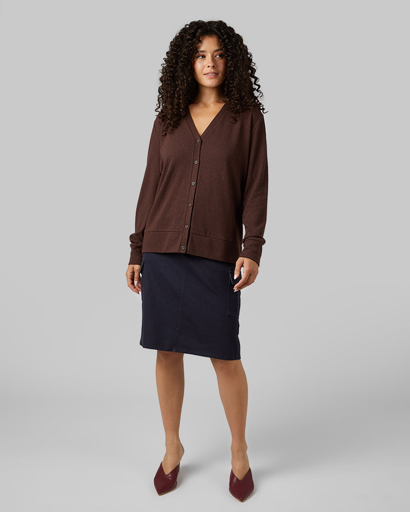 32 Degrees Brown Heather _ Women's soft sweater Knit Cardigan {model: Gabrielle is 5'8"and size 4 wearing size S}{bottom}{right} {bottom}{right}
