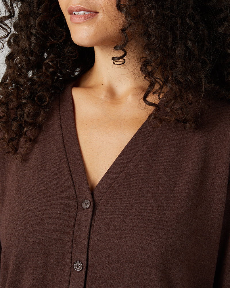 32 Degrees Brown Heather _ Women's soft sweater Knit Cardigan {model: Gabrielle is 5'8"and size 4 wearing size S}{bottom}{right} {bottom}{right}
