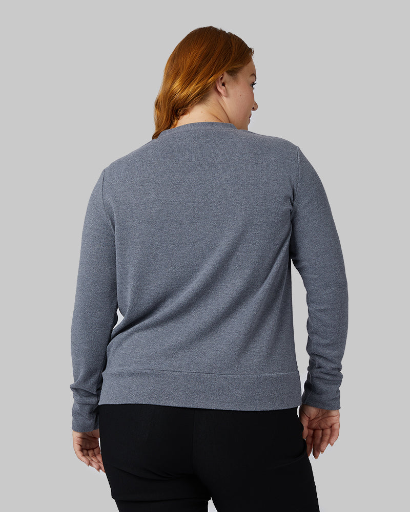 32 Degrees Charcoal Heather _ Women's soft sweater Knit Cardigan {model: Kylie is 5'10"and size 12-14 wearing size L}{bottom}{right} {bottom}{right}