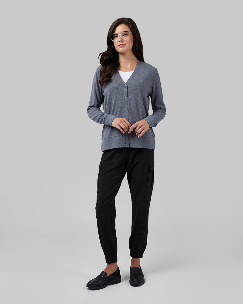 32 Degrees Charcoal Heather _ Women's soft sweater Knit Cardigan {model: Katie is 5'10"and size 4 wearing size S}{bottom}{right} {bottom}{right}