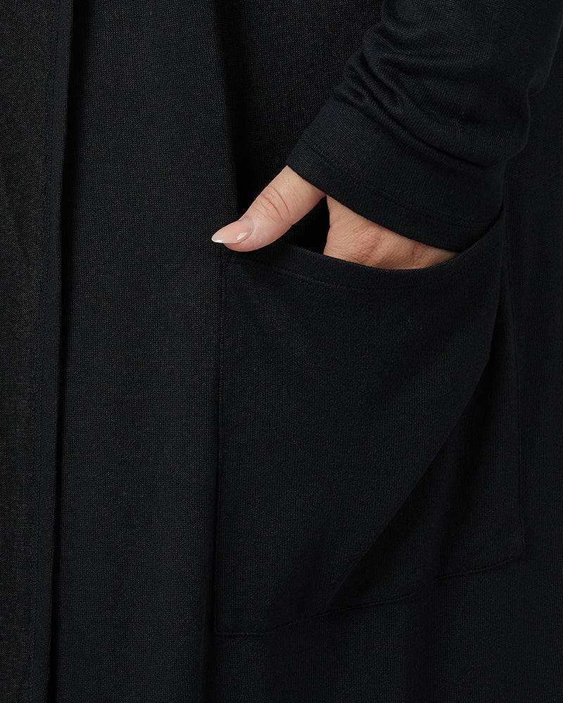 32 Degrees Black _ Women's soft Comfy Long Lounge Wrap {model: Kylie is 5'10"and size 12-14 wearing size L}{bottom}{right} {bottom}{right}