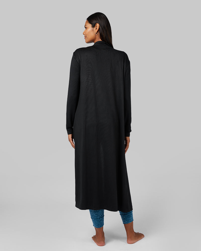32 Degrees Black _ Women's soft Comfy Long Lounge Wrap {model: Victoria is 5'10"and size 4-6 wearing size S}{bottom}{right} {bottom}{right}