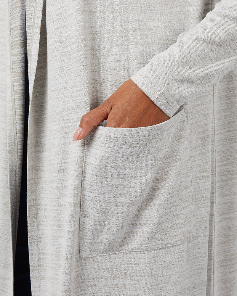 32 Degrees Ghost Grey Space Dye _ Women's soft Comfy Long Lounge Wrap {model: Victoria is 5'10"and size 4-6 wearing size S}{bottom}{right} {bottom}{right}