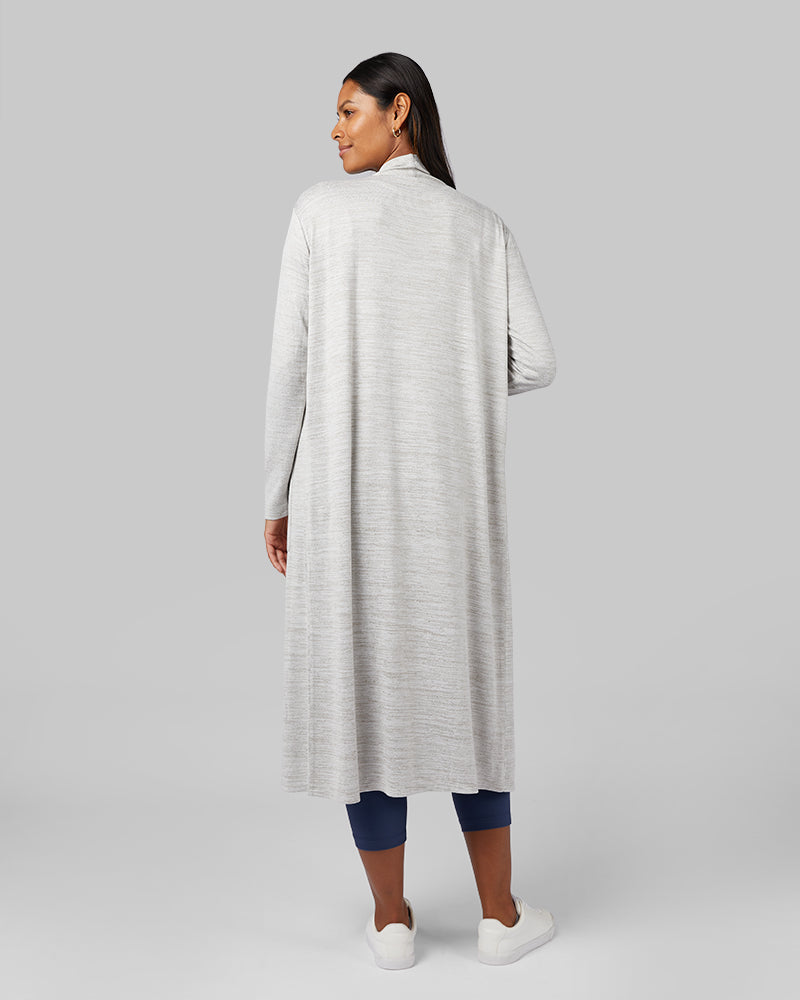 32 Degrees Ghost Grey Space Dye _ Women's soft Comfy Long Lounge Wrap {model: Victoria is 5'10"and size 4-6 wearing size S}{bottom}{right} {bottom}{right}