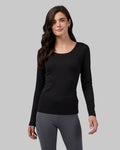 32 Degrees Black _ Women's soft Rib scoop Top {model: Katie is 5'10"and size 4 wearing size S}{bottom}{right} {bottom}{right}