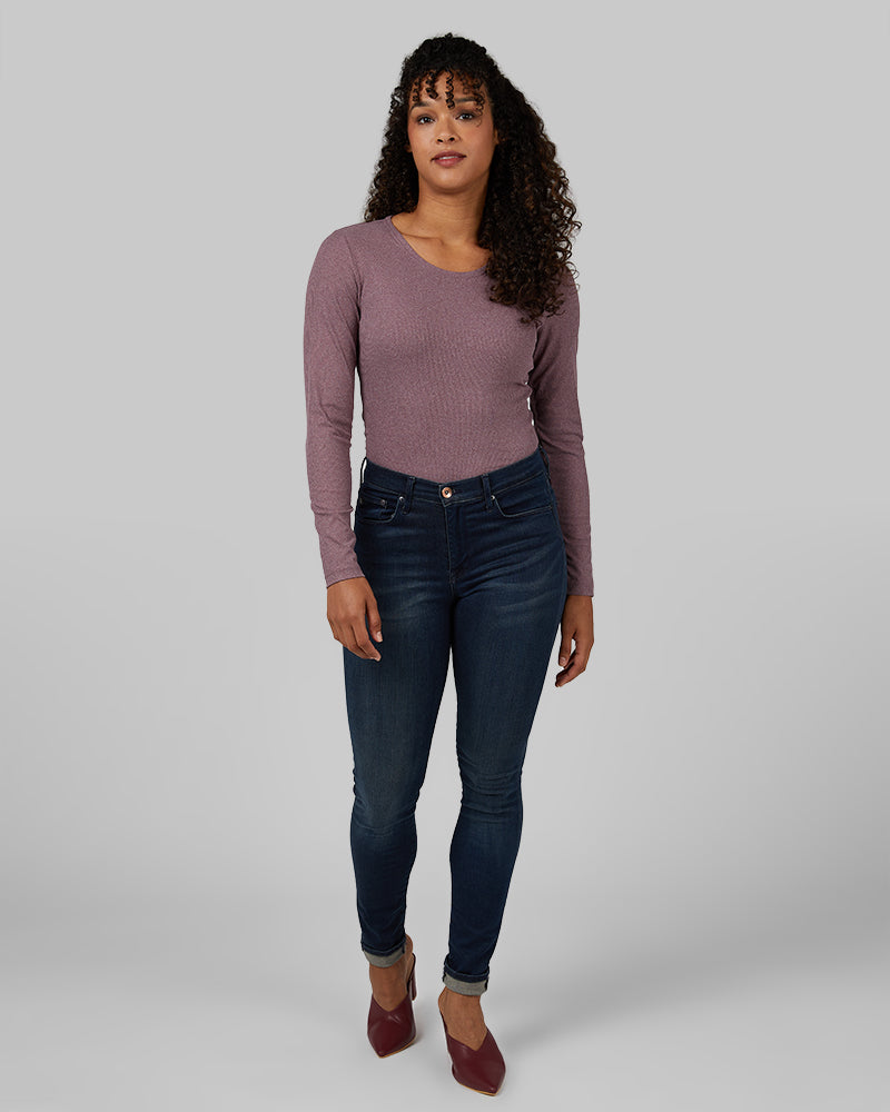 32 Degrees Victorian Berry Heather _ Women's soft Rib scoop Top {model: Alexis is 5'6"and size 4-6 wearing size S}{bottom}{right} {bottom}{right}