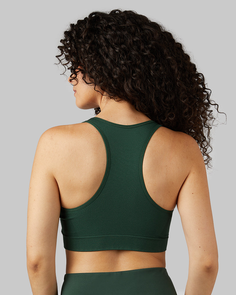 32 Degrees Sycamore Green _ Women's seamless Racerback sports Bra {model: Gabrielle is 5'8"and size 4 wearing size S}{bottom}{right} {bottom}{right}