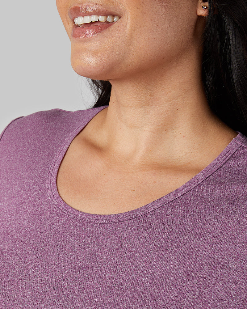 32 Degrees Dark Purple Heather _ Women's Cool Fitted T-shirt {model: Amanda is 5'8"and size 14 wearing size L}{bottom}{right} {bottom}{right}
