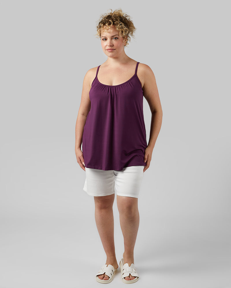 32 Degrees Plum Purple _ Women's Cool Flowy Bra Cami {model: Allison is 5'9"and size 14 wearing size L}{bottom}{right} {bottom}{right}