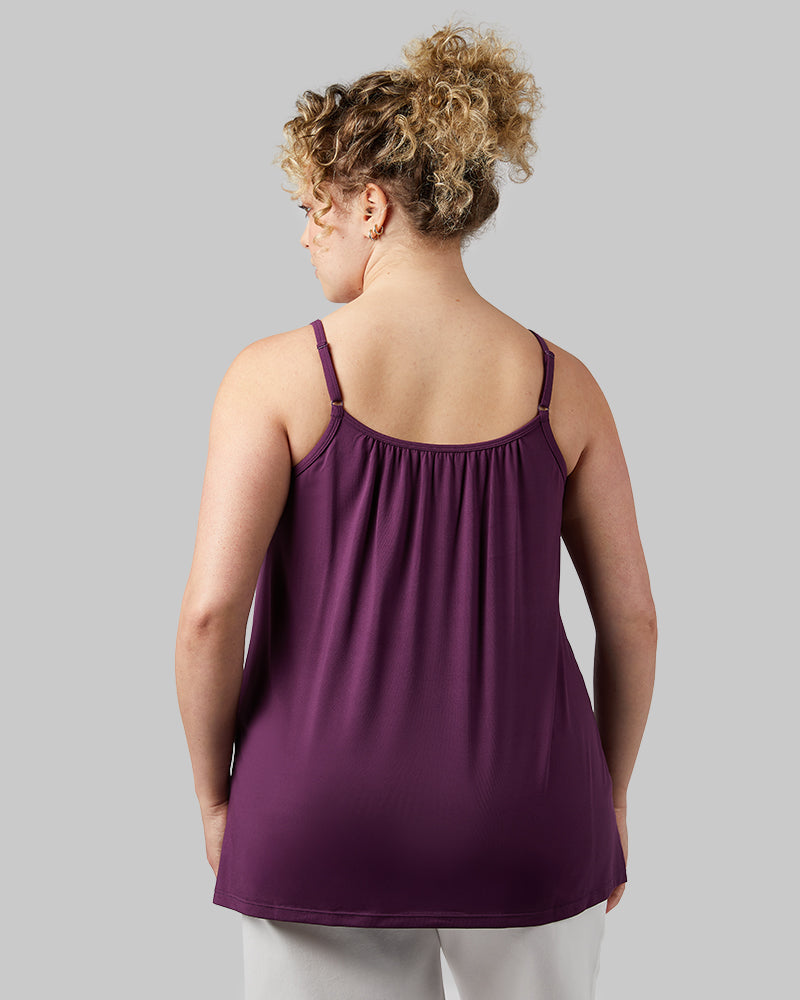 32 Degrees Plum Purple _ Women's Cool Flowy Bra Cami {model: Allison is 5'9"and size 14 wearing size L}{bottom}{right} {bottom}{right}