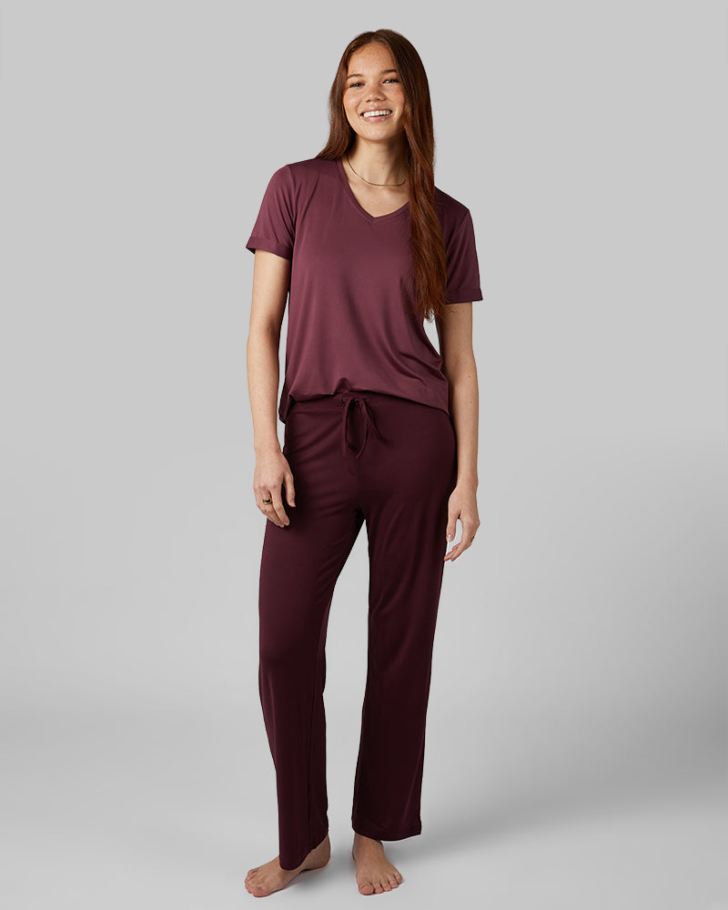 32 Degrees Eggplant _ Women's Cool Relaxed sleep T-shirt {model: Izzy is 5'9"and size 4 wearing size S}{bottom}{right} {bottom}{right}