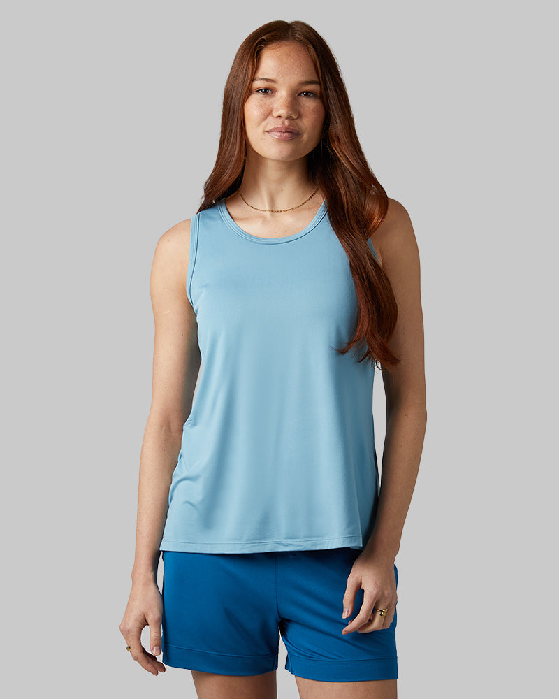 32 Degrees Delphinium Blue _ Women's Cool Relaxed sleep Tank {model: Izzy is 5'9"and size 4 wearing size S}{bottom}{right} {bottom}{right}