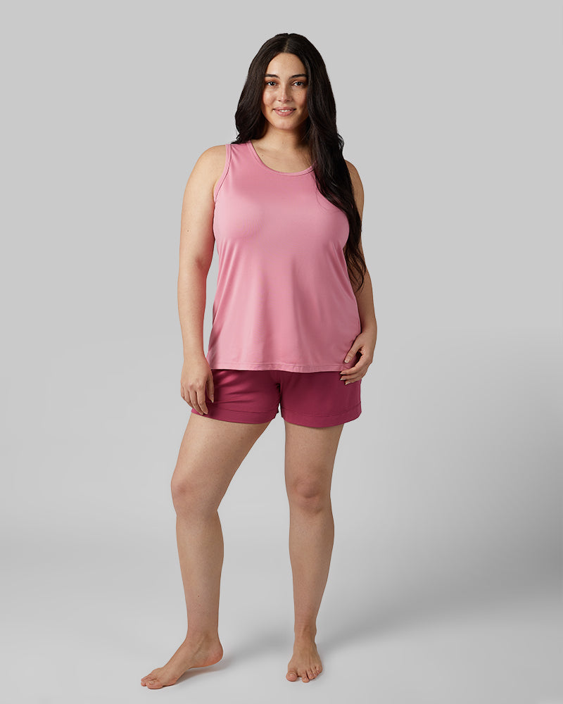 32 Degrees Wild Rose _ Women's Cool Relaxed sleep Tank {model: Kristen is 5'7"and size 14 wearing size L}{bottom}{right} {bottom}{right}