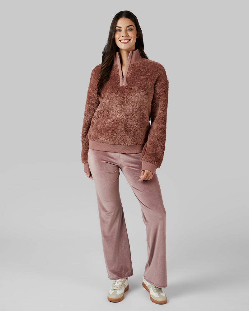 32 Degrees Nutmeg _ Women's Fluffy sherpa 1/4 Zip Top {model: Bailey is 5'9and size 4 wearing size S}{bottom}{right} {bottom}{right}