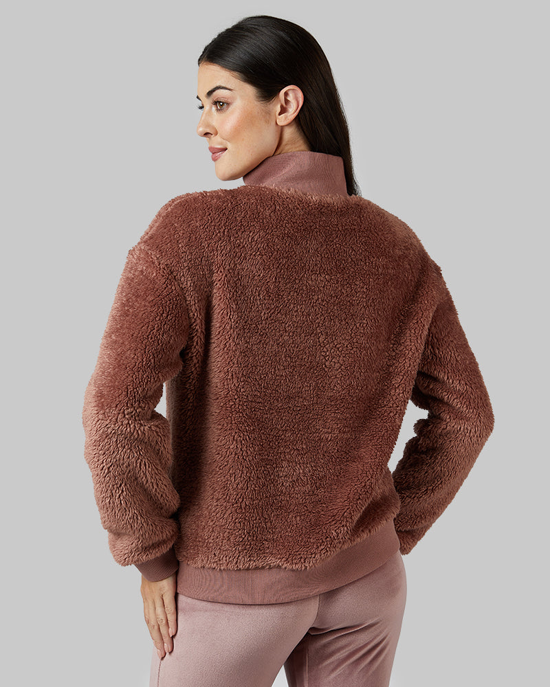 32 Degrees Nutmeg _ Women's Fluffy sherpa 1/4 Zip Top {model: Bailey is 5'9and size 4 wearing size S}{bottom}{right} {bottom}{right}