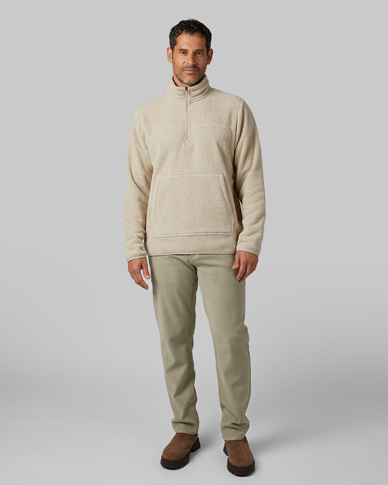 32 Degrees Oat _ Men's Thermal Fleece 1/4 Zip Top {model: Eduardo is 6'1", wearing size M}{bottom}{right} {bottom}{right}