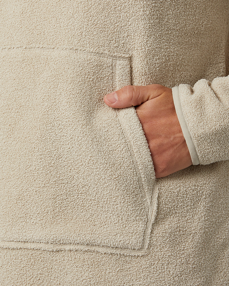 32 Degrees Oat _ Men's Thermal Fleece 1/4 Zip Top {model: Eduardo is 6'1", wearing size M}{bottom}{right} {bottom}{right}
