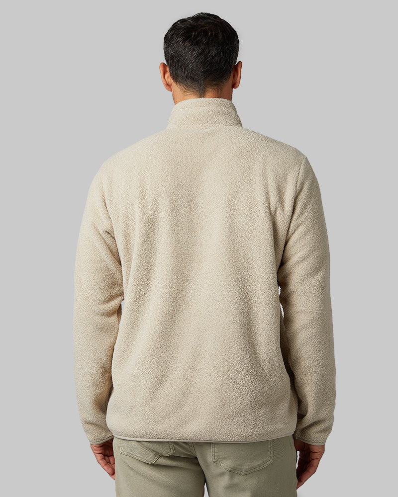 32 Degrees Oat _ Men's Thermal Fleece 1/4 Zip Top {model: Eduardo is 6'1", wearing size M}{bottom}{right} {bottom}{right}