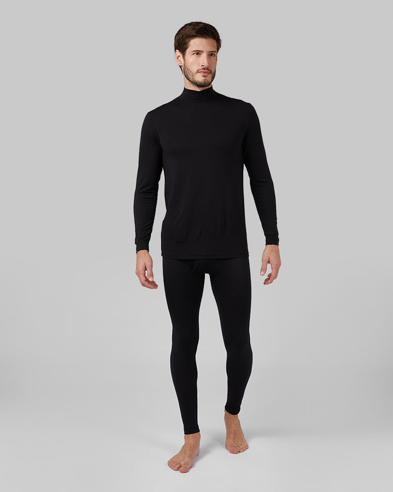32 Degrees Black _ Men's Lightweight Baselayer Mock Top {model: Ryan is 6'2", wearing size M}{bottom}{right} {bottom}{right}