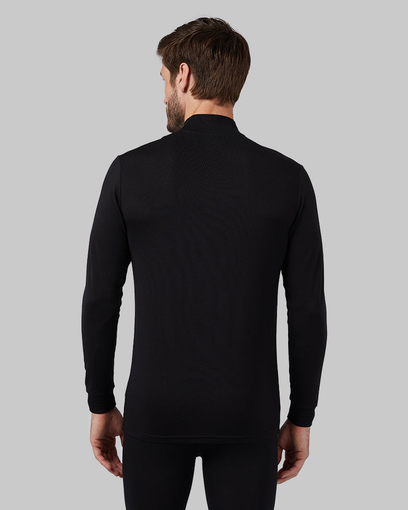 32 Degrees Black _ Men's Lightweight Baselayer Mock Top {model: Ryan is 6'2", wearing size M}{bottom}{right} {bottom}{right}