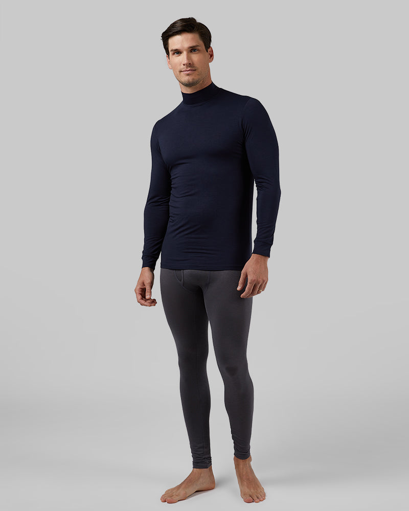 32 Degrees Stormy Night _ Men's Lightweight Baselayer Mock Top {model: Bobby is 6'1", wearing size M}{bottom}{right} {bottom}{right}