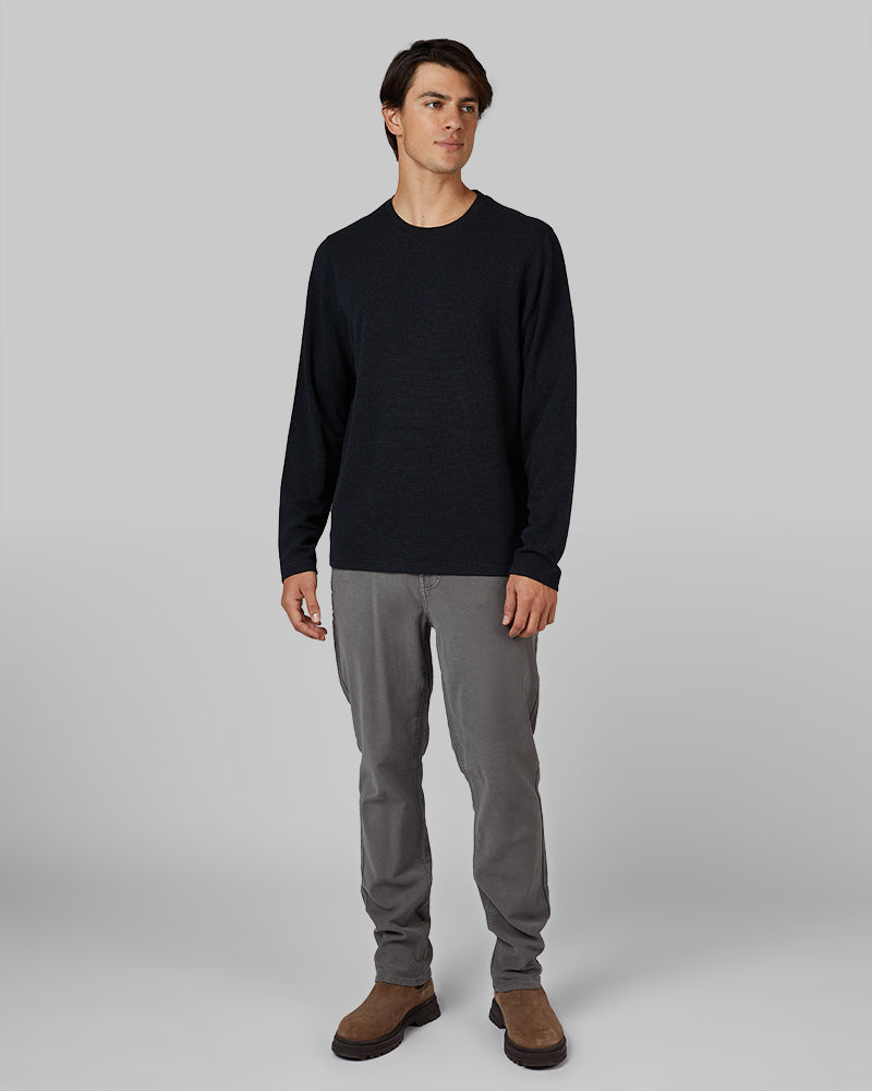 32 Degrees Black Heather _ Men's Everyday Comfort Crew Top {model: Brent is 6'1", wearing size M}{bottom}{right} {bottom}{right}
