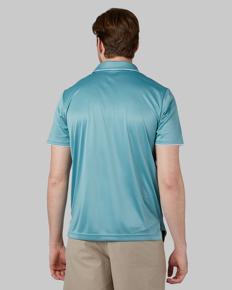 32 Degrees Green Wave _ Men's stretch Flow Tipped Polo {model: Eric is 6'2", wearing size M}{bottom}{right} {bottom}{right}