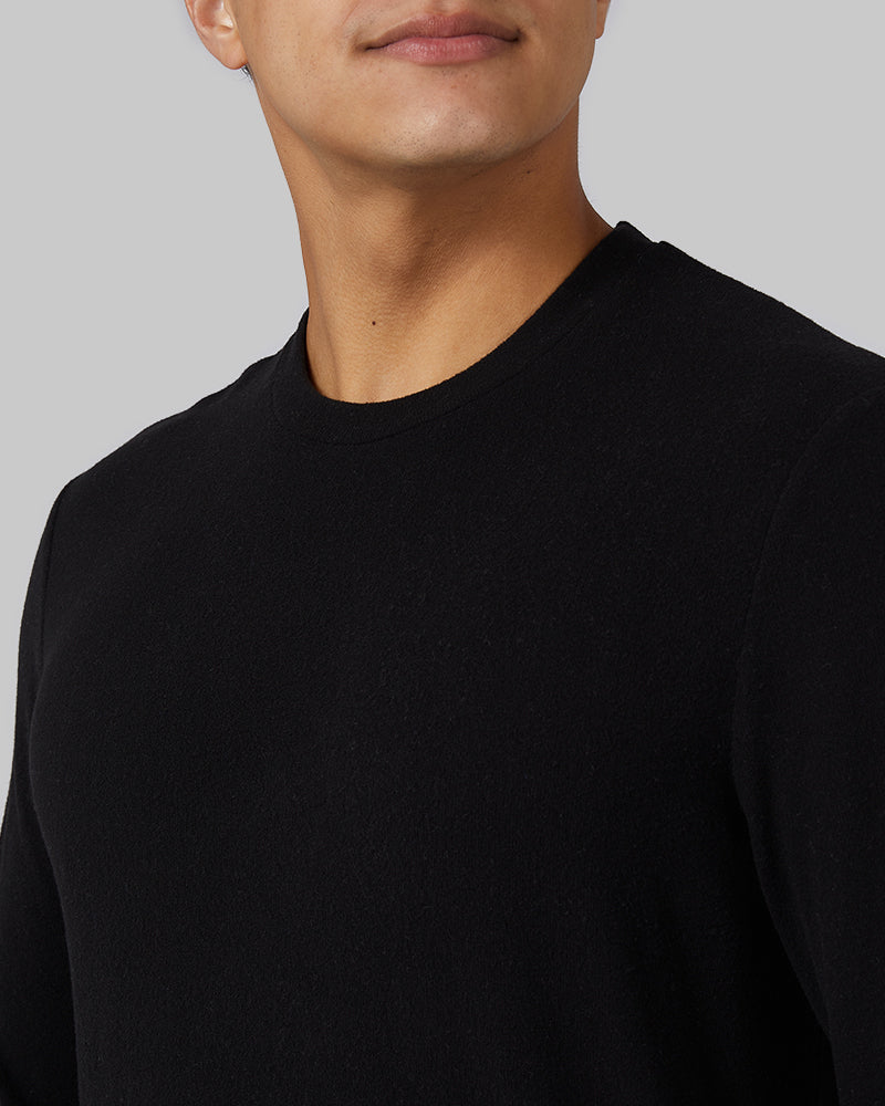 32 Degrees Black _ Men's sweater Knit Crew Top {model: Markus is 6", wearing size M}{bottom}{right} {bottom}{right}