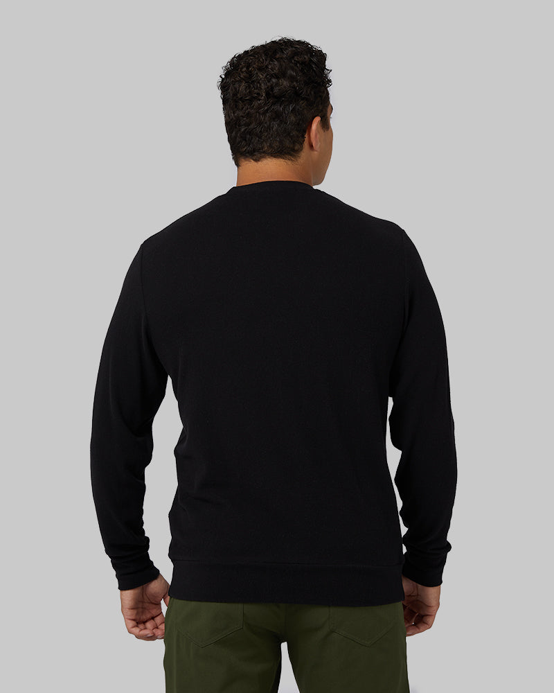 32 Degrees Black _ Men's sweater Knit Crew Top {model: Markus is 6", wearing size M}{bottom}{right} {bottom}{right}