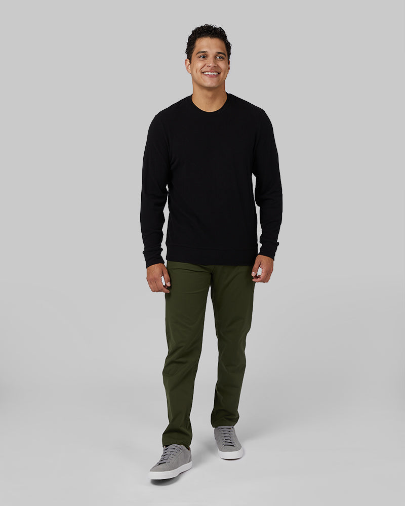 32 Degrees Black _ Men's sweater Knit Crew Top {model: Markus is 6", wearing size M}{bottom}{right} {bottom}{right}
