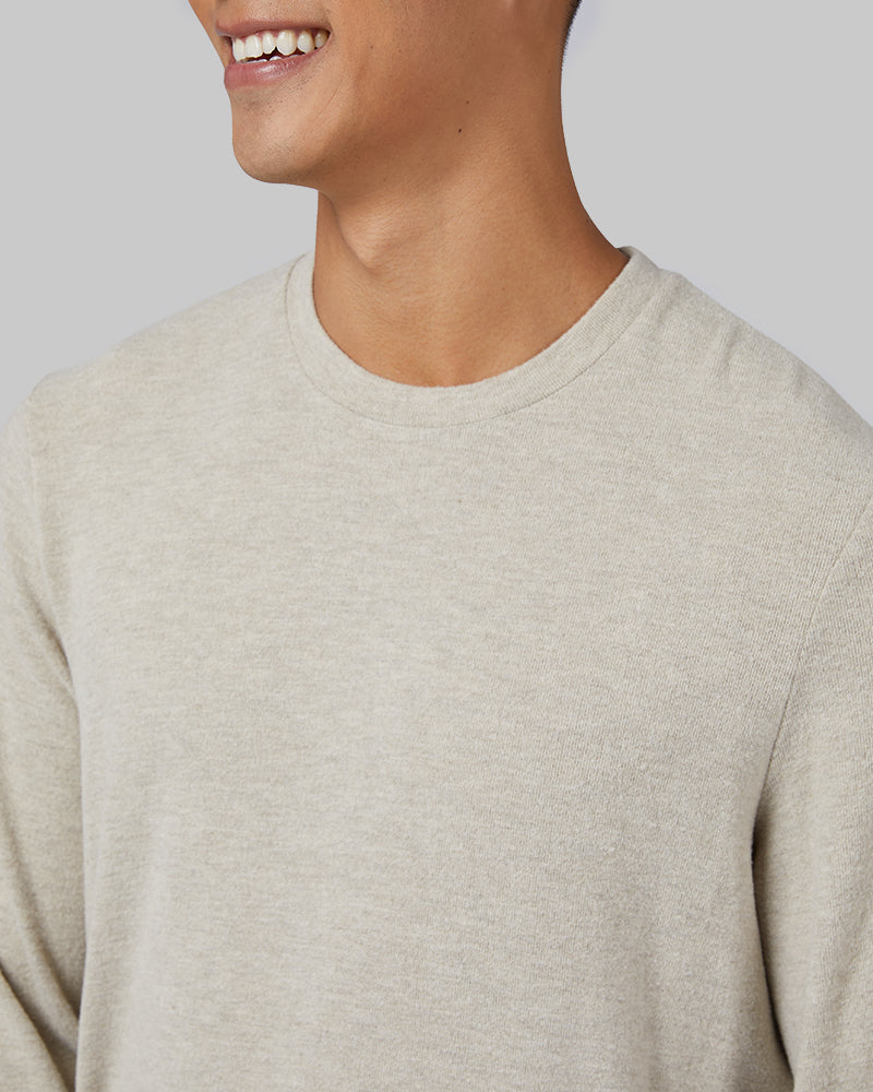 32 Degrees Oatmeal Heather _ Men's sweater Knit Crew Top {model: Shu is 6'1", wearing size M}{bottom}{right} {bottom}{right}